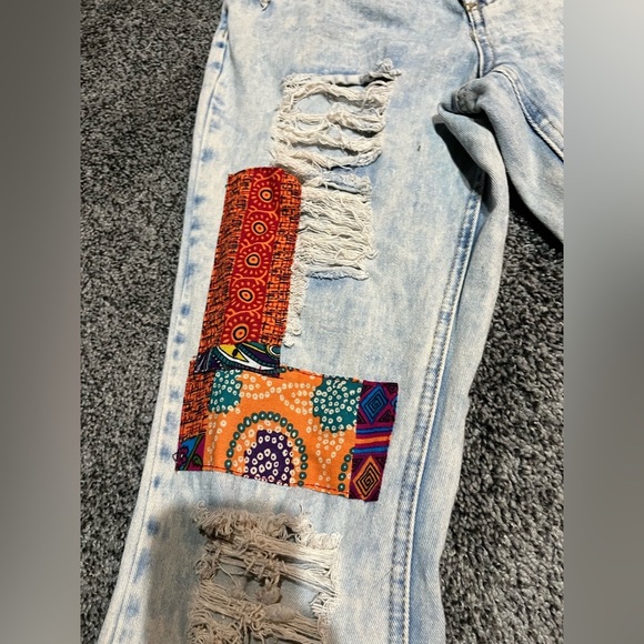 Vintage  Jeans 80s 70s Patchwork Denim Pants Statement Boho Festival Y2K size 11 - Picture 5 of 6